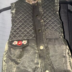 Quilted Black Vest with Floral Detail